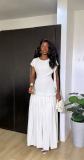 SC Ruched Patchwork Short Sleeve Maxi Dress GADE-10365
