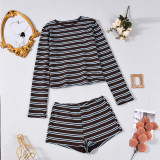 SC Stripe Long Sleeve Two Piece Short Set GFRT-42211SBG
