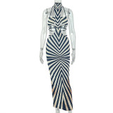 SC Zebra Print Backless Tie Up Maxi Dress GJYO-JD305395