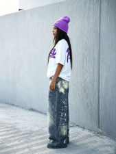 SC Plus Size Ink-Splatter Loose Straight Jeans GYLN-9079