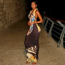 SC Print Backless Deep V Neck Maxi Dress GJYO-JD305501