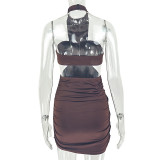 SC Solid Color Ruched Mini Dress GJYO-JD305376