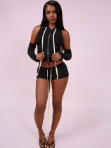 SC Zipper Solid Color Hooded 3 Piece Shorts Set CH-26028