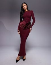 SC Long Sleeve Ruched Maxi Dress GADE-10232