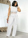 SC Polka Dot Print Sleeveless Two Piece Pants Set ZDF-33530