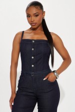 SC Sexy Denim Slim Sling Wide Leg Jumpsuit LX-3593