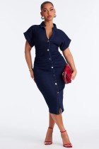 SC Fashion Denim Single Breasted Button Midi Dress LX-6082