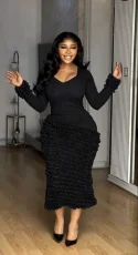 SC U Neck Long Sleeve Ruched Maxi Dress GMYU-11313