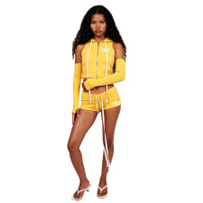 VIP1 Off Shoulder Hooded Two Piece Shorts Set FOSF-8866