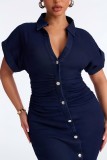 SC Fashion Denim Single Breasted Button Midi Dress LX-6082