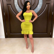 SC Solid Color Backless Sling Midi Dress BN-9826