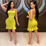 SC Solid Color Backless Sling Midi Dress BN-9826