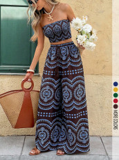 SC Bohemian-Print Strapless Top and Wide-Leg Pants Set GSRX-958