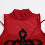 SC Flocked Snake-Pattern Mesh Two Piece Top GPKJ-MR49273