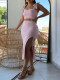 SC Stripe Tie Up Drawstring Split Skirt Suit MIL-L375