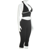 SC Lace Edge Patchwork Backless 2 Piece Pants Set MXBF-J26ST268