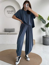 SC Solid Color Loose Casual Two Piece Pants Set MIL-L378