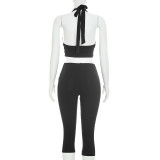 SC Lace Edge Patchwork Backless 2 Piece Pants Set MXBF-J26ST268