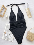 SC Solid Color Deep V Neck One Piece Swimsuit CSYZ-D651Q