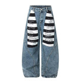 SC Plus Size Black White Stripe Loose Jeans GYLN-8612