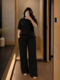 SC Solid Color Short Sleeve Two Piece Pants Set SFY-892