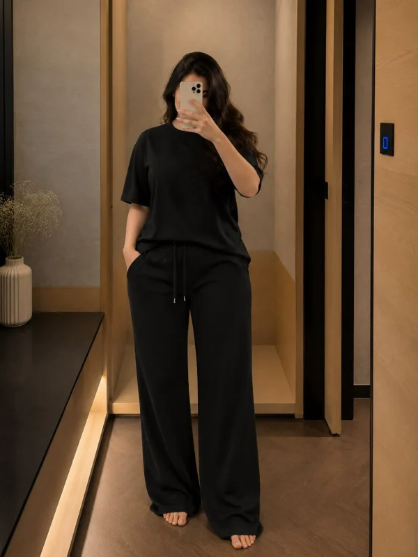 SC Solid Color Short Sleeve Two Piece Pants Set SFY-892