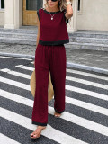 SC Contrast Color Sleeveless Two Piece Pants Set GSRX-875