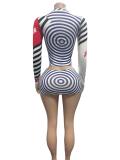 SC Printed High-Neck Long-Sleeve T-Shirt Skirts Suit GFCF-1501