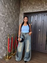 SC Plus Size Graffiti Washed Wide Leg Jeans GYLN-0320