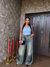 SC Plus Size Graffiti Washed Wide Leg Jeans GYLN-0320