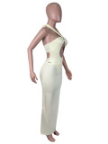 SC Solid Color Halterneck Bodysuit Two Piece Skirts Set SHD-9995