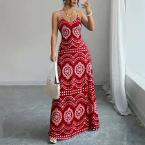 SC Print Sling V Neck Maxi Dress GSRX-767