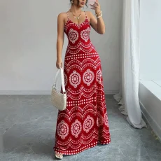 SC Print Sling V Neck Maxi Dress GSRX-767