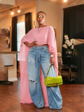 SC Loose Mesh Oversized Cape Bat Sleeve Crop Top SFY-896