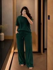 SC Solid Color Short Sleeve Two Piece Pants Set SFY-892