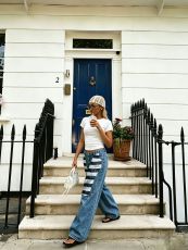 SC Plus Size Black White Stripe Loose Jeans GYLN-8612