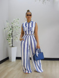 SC Contrast Color Stripe Sleeveless Shirt Pants Suit SFY-887