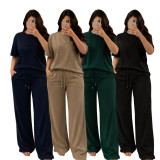 SC Solid Color Short Sleeve Two Piece Pants Set SFY-892