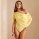 SC Solid Color Ruched Slash Shoulder Bodysuit SHD-9994