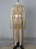 SC Hollow Out Long Sleeve Tassel Maxi Dress ZSD-0356