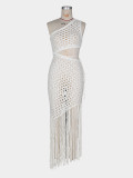 SC Slash Shoulder Hollow Out Tassel Maxi Dress ZSD-0357