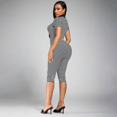 SC Short Sleeve Stripe Knits Jumpsuit GZJQ-K6Q12441A