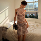 SC Stripe Print Sleeveless Twp Piece Skirts Set GZJQ-K6S11373A