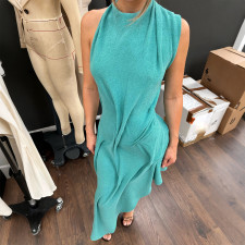 SC Solid Color O Neck Backless Maxi Dress GZJQ-K6D10924A