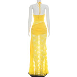 SC Lace Patchwork Halterneck Split Maxi Dress GDSF-D26DS201