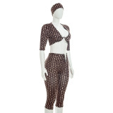 SC Polka Dot Print Ruched Three Piece Set(With Headscarf) MXBF-Y26ST229