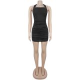SC Halterneck Hot Drill Mini Dress BY-7755