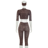 SC Polka Dot Print Ruched Three Piece Set(With Headscarf) MXBF-Y26ST229