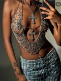 SC Metal Tassel Rhinestone The Cross Halterneck Body Chain GZYY-J25068