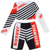 SC Letter Print Long Sleeve Two PIece Shorts Set GZJQ-K6S11051A